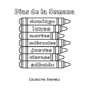 Image à colorier de crayons de couleur avec les jours de la semaine pour les enfants