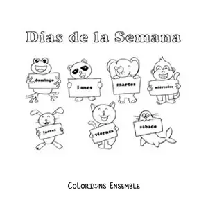 Image à colorier d'animaux animés avec les jours de la semaine pour les enfants