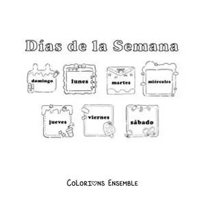 Image à colorier de fiches avec les jours de la semaine pour les enfants