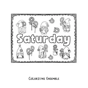 Image à colorier d'une affiche Saturday avec des dessins animés