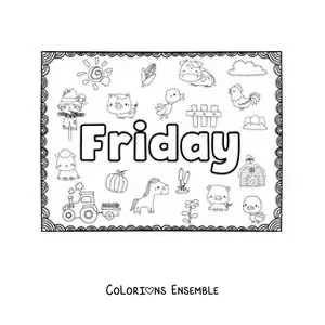 Image à colorier d'une affiche Friday avec des dessins animés