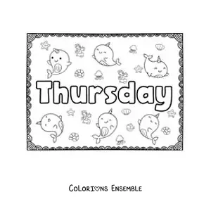 Image à colorier d'une affiche Thursday avec des dessins animés