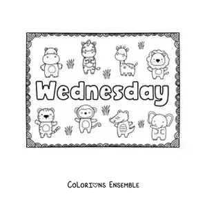 Image à colorier d'une affiche Wednesday avec des dessins animés