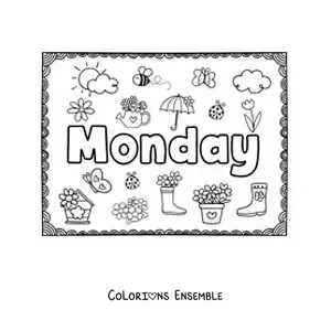 Image à colorier d'une affiche Monday avec des dessins animés