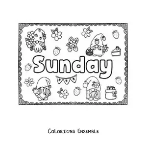 Image à colorier d'une affiche Sunday avec des dessins animés