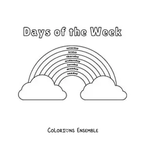 Image à colorier d'un arc-en-ciel pour apprendre les jours de la semaine en anglais