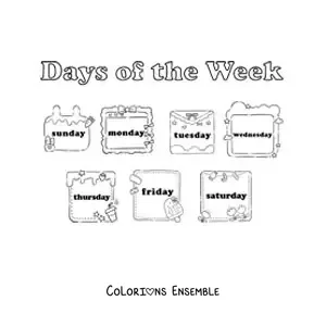 Image à colorier de fiches avec les jours de la semaine en anglais