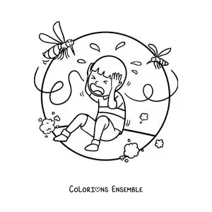 Image à colorier d'un moustique qui pique un garçon