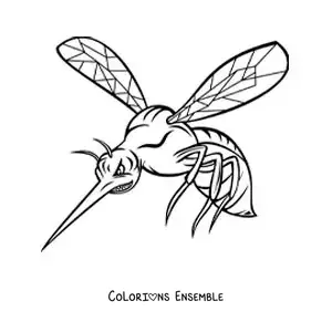 Image à colorier d’un moustique Aedes aegypti rigolo et en colère