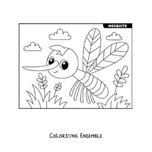 Image à colorier d’un moustique Aedes aegypti rigolo avec des fleurs