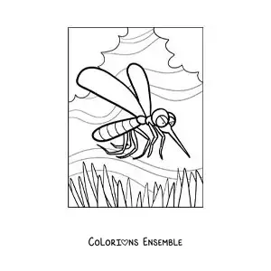 Image à colorier d’un méchant moustique rigolo en plein vol