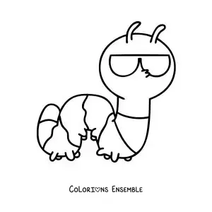 Image à colorier d’une chenille rigolote avec des lunettes de soleil