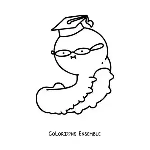 Image à colorier d’une chenille rigolote avec une toque de diplômé