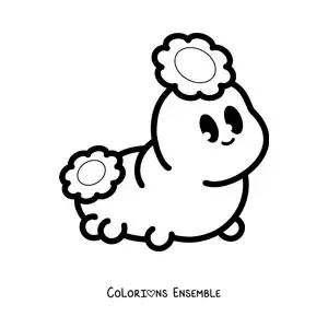 Image à colorier d’une jolie chenille kawaii avec des fleurs