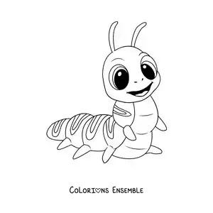Image à colorier d’une chenille souriante en dessin animé
