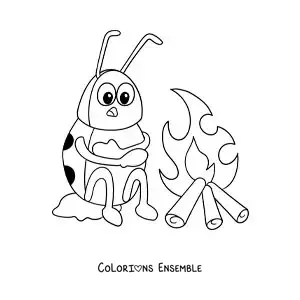 Image à colorier d’une coccinelle qui a froid en dessin animé