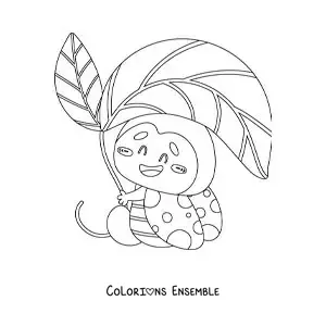 Image à colorier d’une coccinelle rigolote avec une feuille