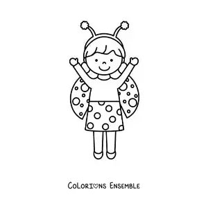 Image à colorier d’une petite fille déguisée en coccinelle