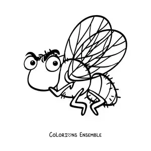 Image à colorier d’une mouche domestique rigolote et en colère