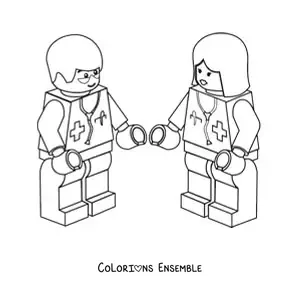 Image à colorier de deux médecins en Lego