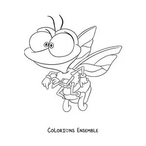 Image à colorier d’une mouche domestique en dessin animé