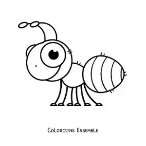 Image à colorier d’une grande fourmi kawaii
