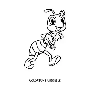 Image à colorier d’une fourmi rigolote qui marche