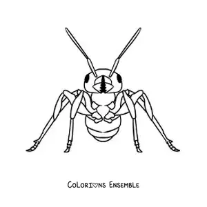 Image à colorier d’une fourmi réaliste vue de face
