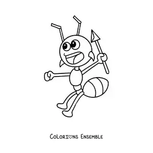 Image à colorier d’une fourmi guerrière rigolote