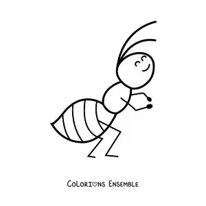 Image à colorier d’une fourmi kawaii qui danse