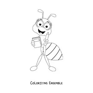 Image à colorier d’une fourmi studieuse animée
