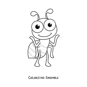 Image à colorier d’une fourmi kawaii rigolote