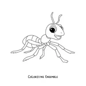 Image à colorier d’une fourmi animée heureuse