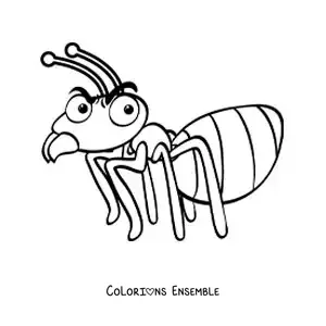 Image à colorier d’une fourmi animée en colère