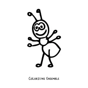 Image à colorier d’une grande fourmi animée facile