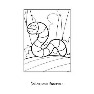 Image à colorier d’un ver de terre rigolo animé
