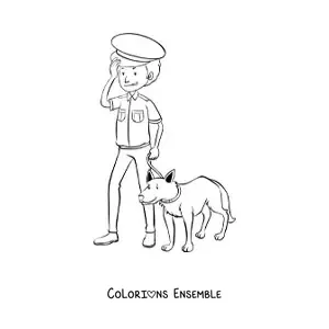 Image à colorier d’un policier avec un chien policier