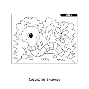 Image à colorier d’un mignon ver de terre animé