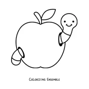 Image à colorier d’un ver animé facile dans une pomme