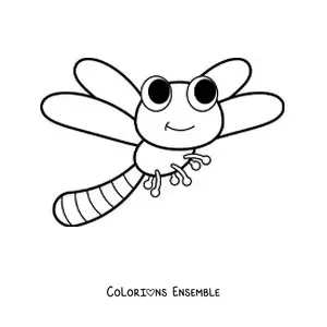 Image à colorier d’une libellule animée en vol