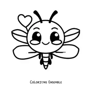 Image à colorier d’une libellule animée kawaii pour enfants