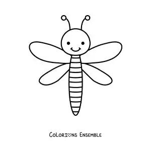 Image à colorier d’une libellule animée pour enfants