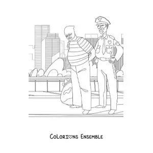 Image à colorier d’un policier arrêtant un voleur