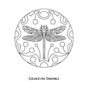 Image à colorier d’un mandala de libellule