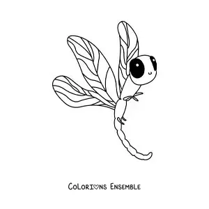 Image à colorier d’une libellule animée pour enfants