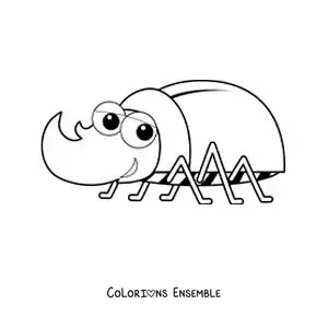Image à colorier d’un scarabée rhinocéros animé pour enfants