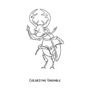Image à colorier d’un lucane en colère animé