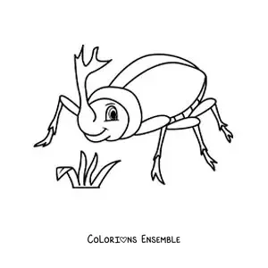 Image à colorier d’un scarabée rhinocéros animé