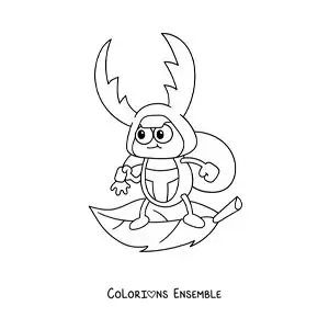 Image à colorier d’un lucane animé rigolo