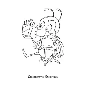 Image à colorier d’un doryphore animé qui mange des pommes de terre